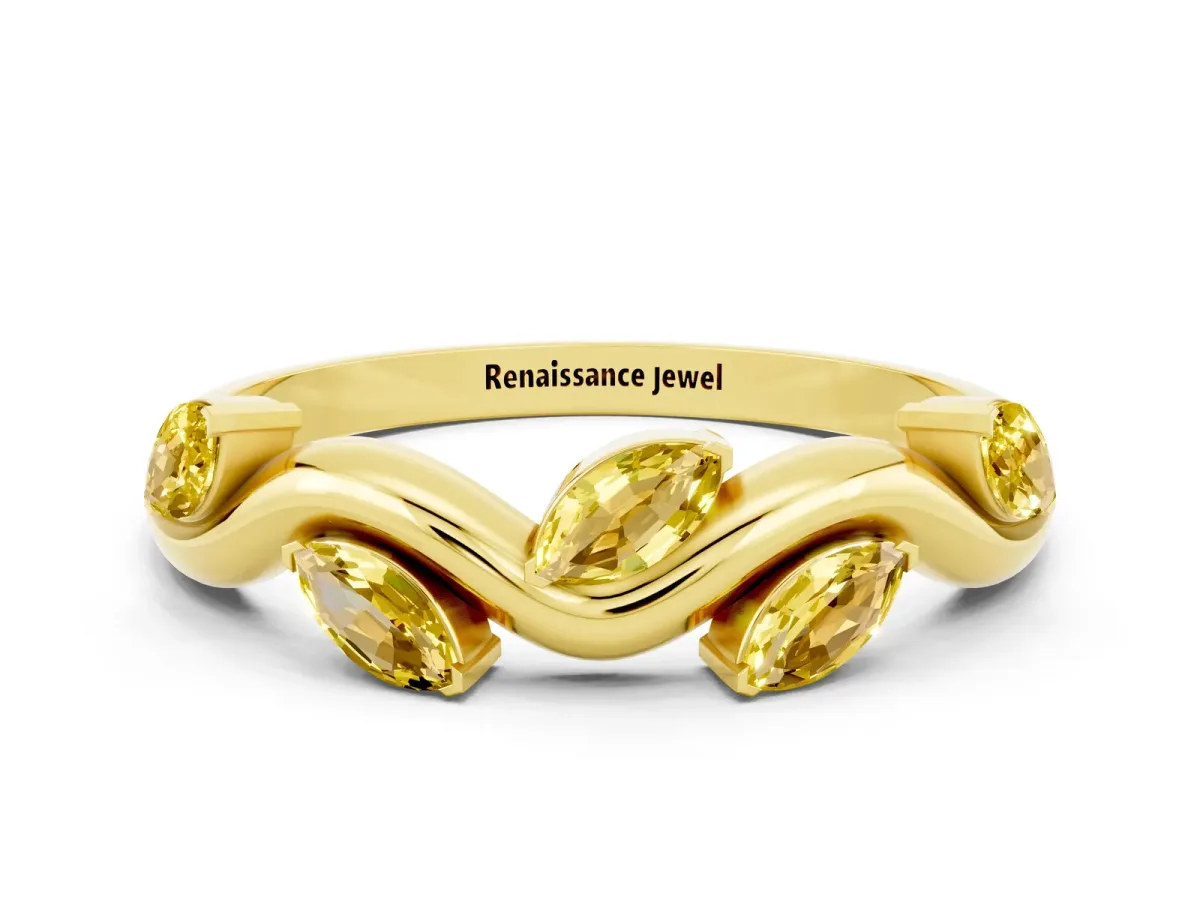 Marquise Yellow Sapphire Twisted Band with Prong Setting Yellow gold