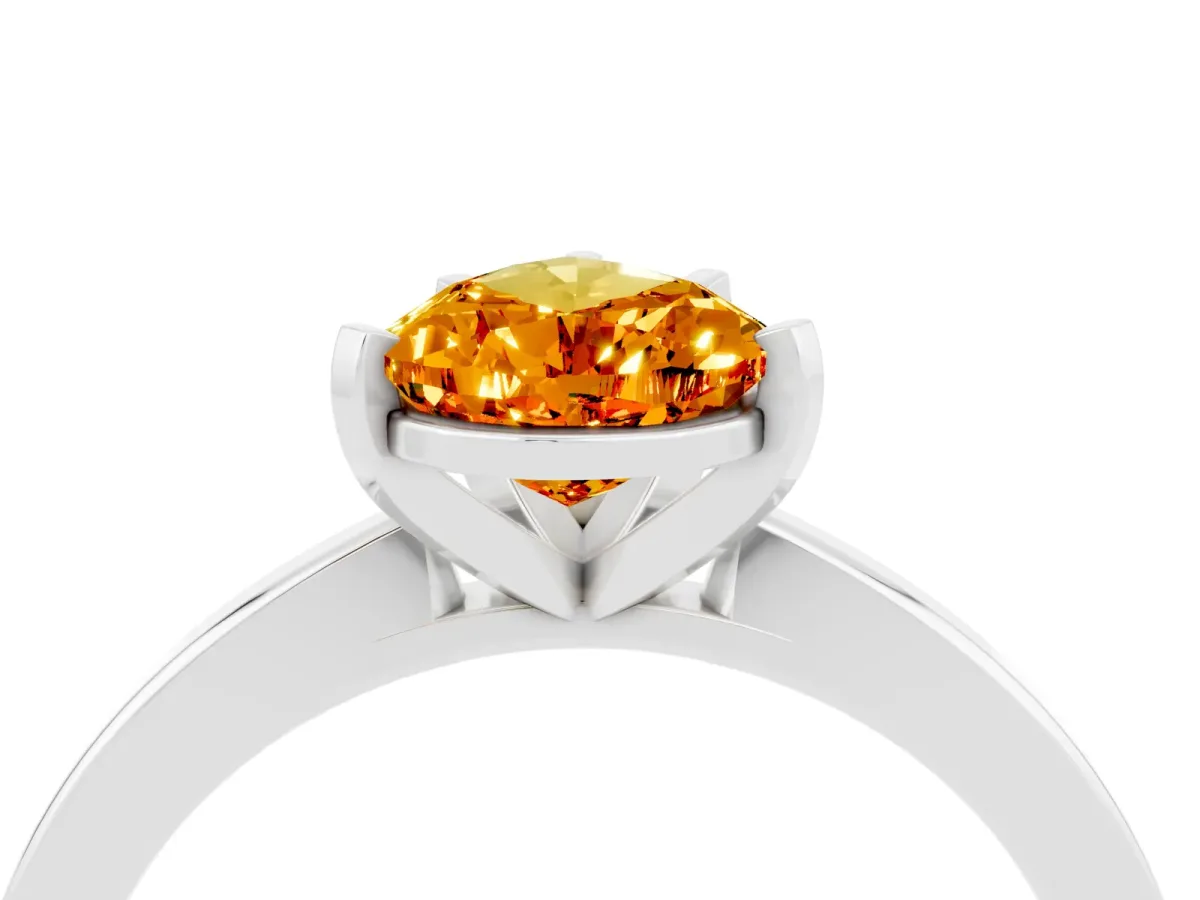 Pear Cut Citrine Solitaire Engagement Ring with Classic Band and Four-Prong Setting Silver