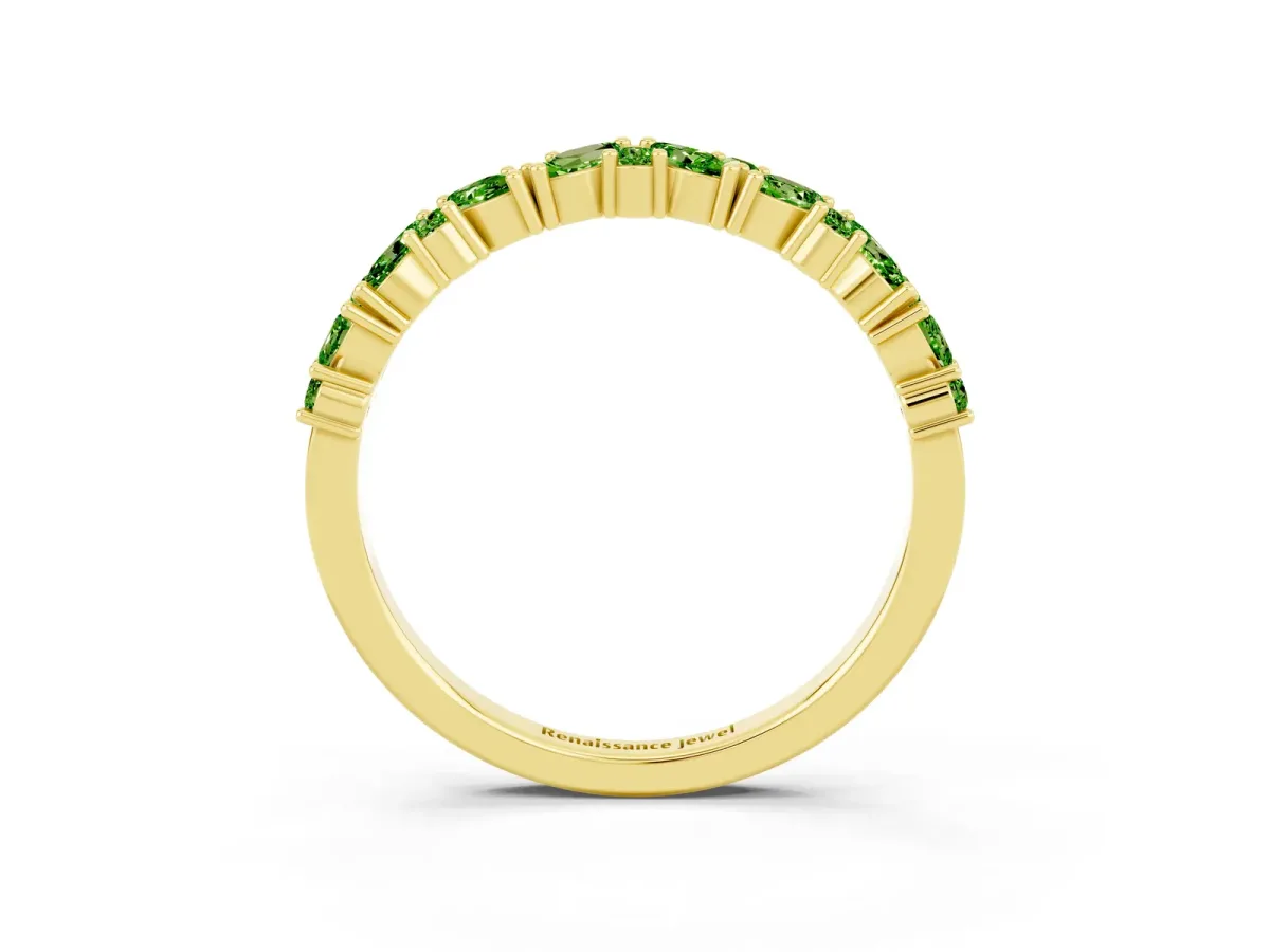 Marquise and Round Peridot Vine Eternity Band with Prong Setting Yellow gold