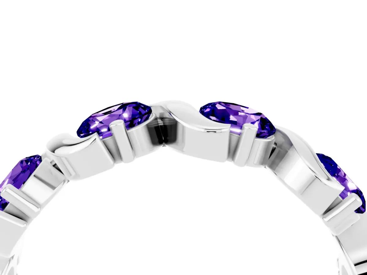 Round Tanzanite Half Eternity Band with Wave Prong Setting Silver