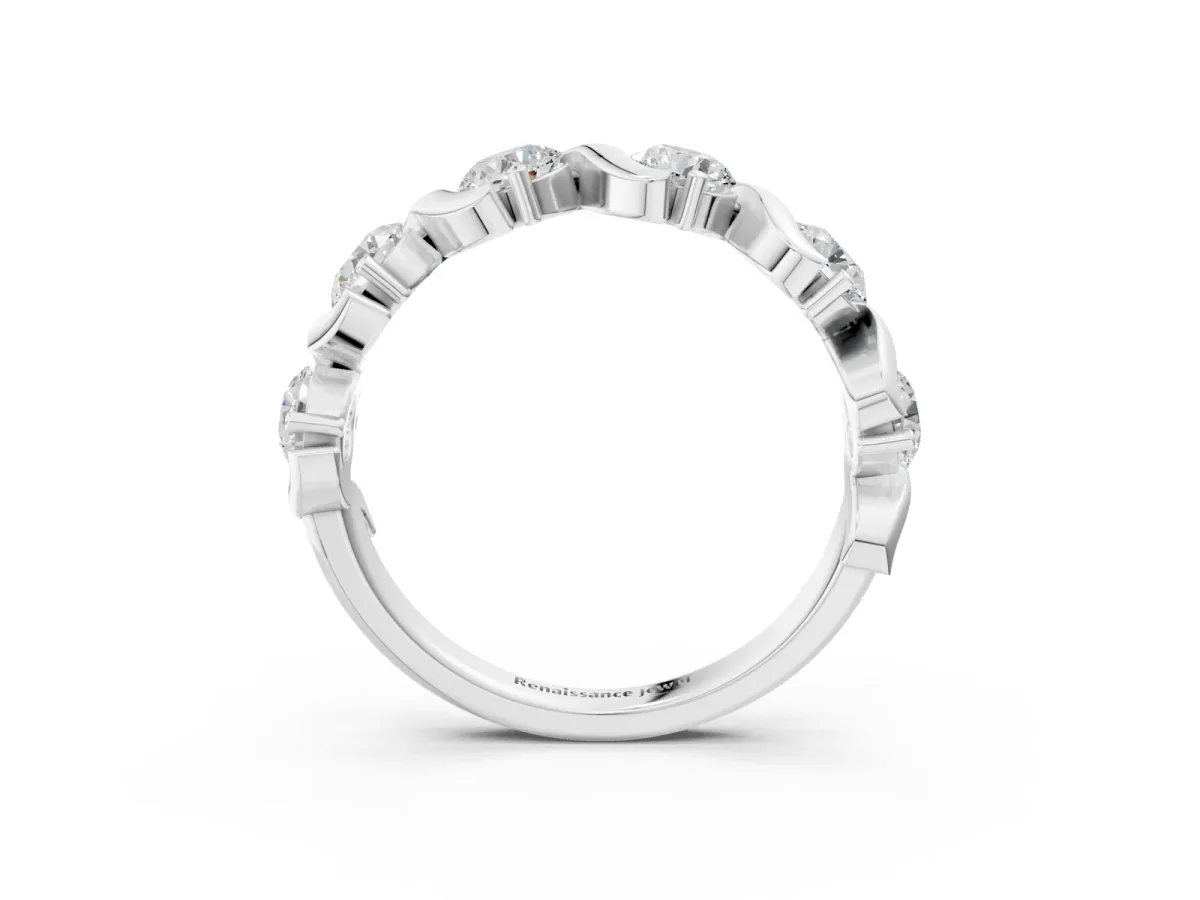 Round Diamond Half Eternity Band with Wave Prong Setting White gold