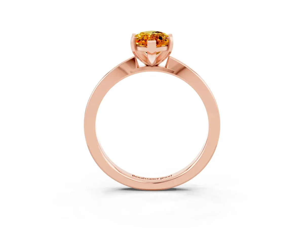 Marquise Cut Citrine Solitaire Engagement Ring with Classic Band and Four-Prong Setting Rose gold