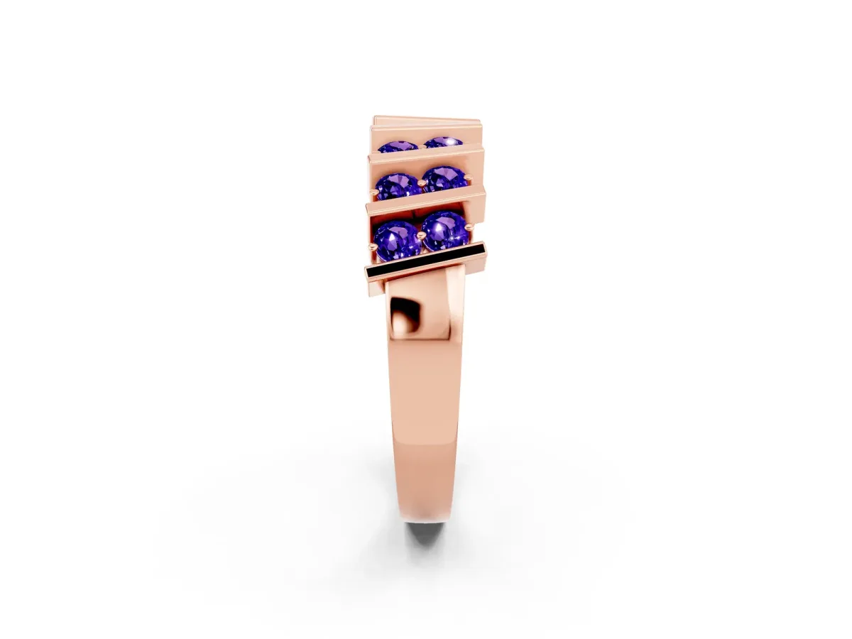 Channel Set Round Tanzanite Anniversary Band with Vertical Prongs Rose gold