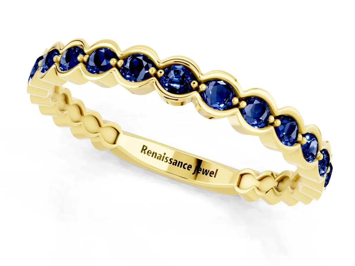 Round Blue Sapphire Bezel Set Eternity Band Yellow gold