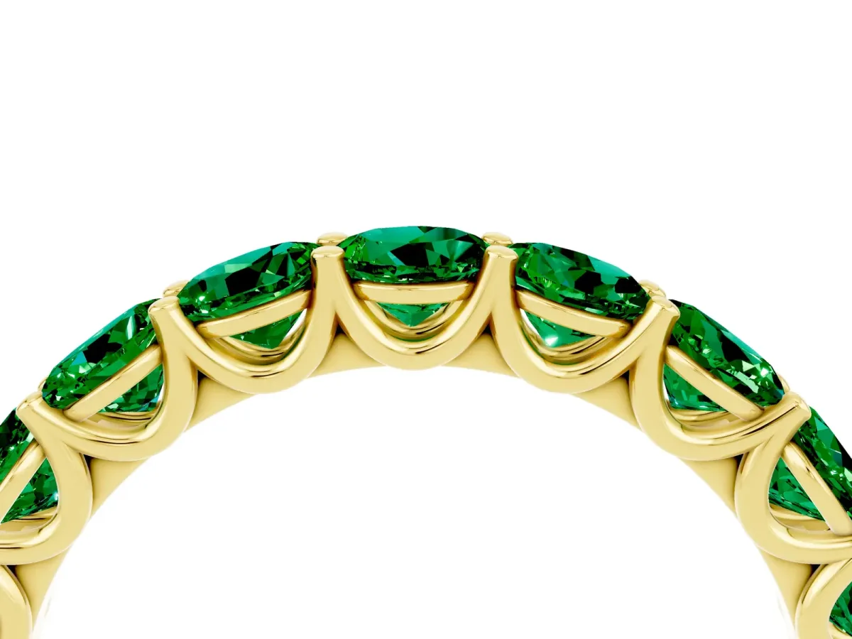 Round Emerald Shared Prong Eternity Band Yellow gold