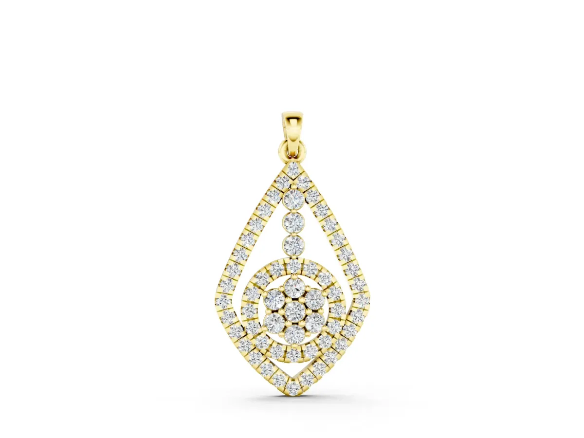 Diamond Halo Pendant with Pavé Setting Yellow gold