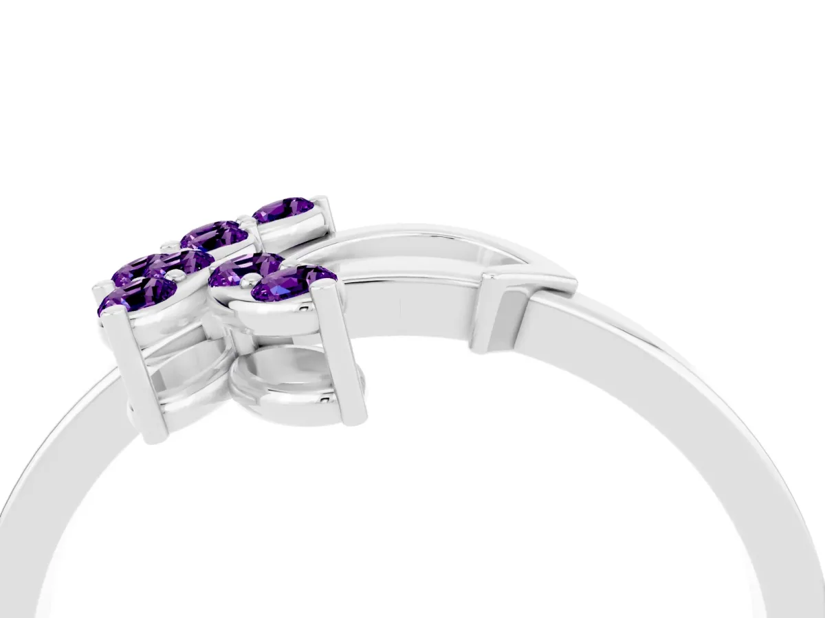 Marquise Amethyst Cluster Bypass Ring with Prong Setting White gold