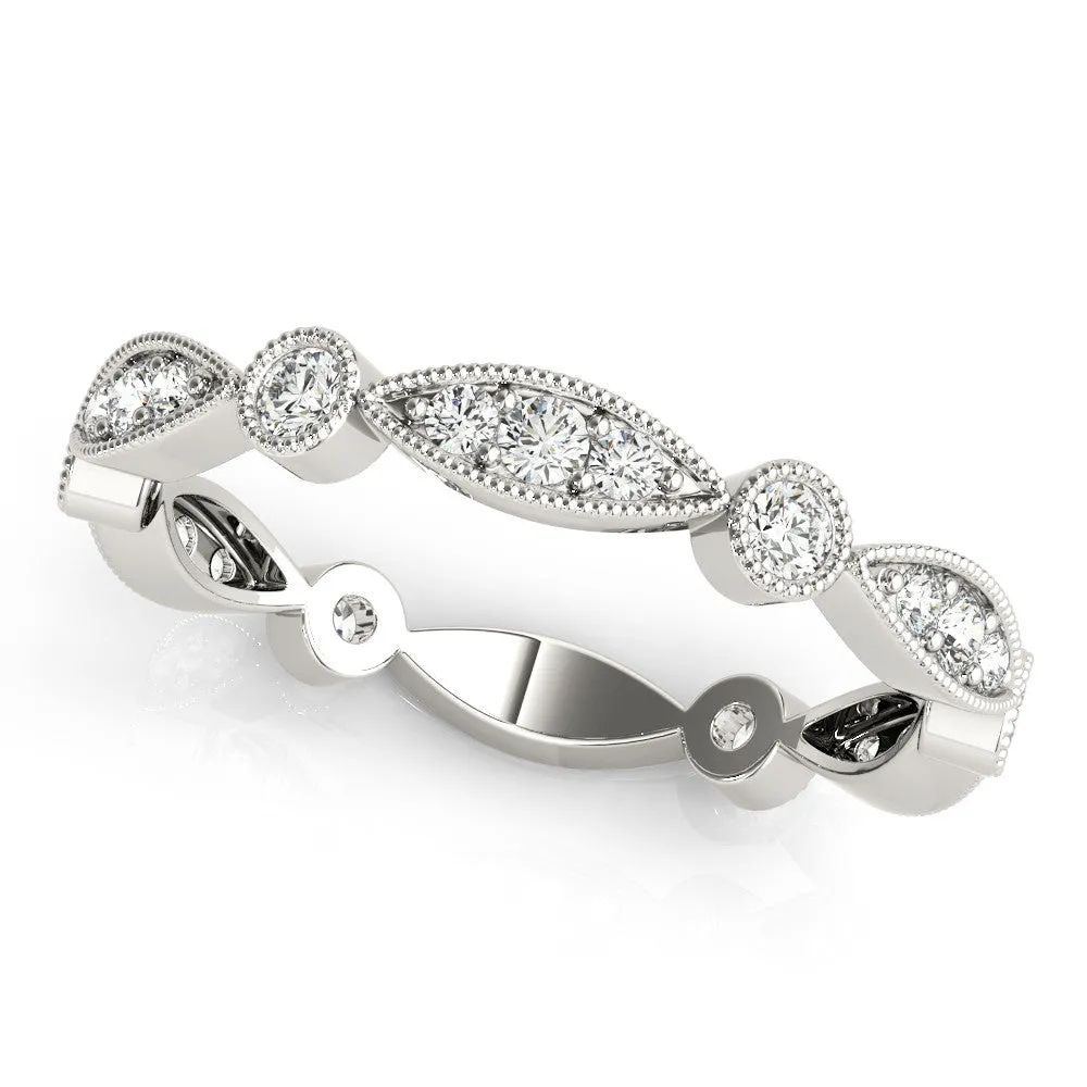 Milgrain Marquise and Round Diamond Eternity Band with Bezel Setting Platinum