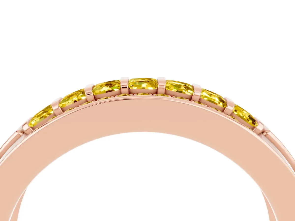 Bar-Set Princess Cut Yellow Sapphire Pavé Band Rose gold