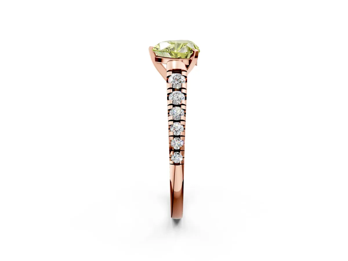 Fancy Yellow Heart Cut Diamond Cathedral Solitaire Ring with Round Pavé Band Rose gold