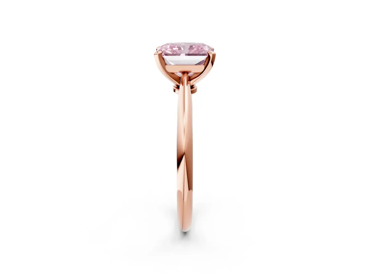 Fancy Pink Radiant Cut Diamond Solitaire Engagement Ring with Classic Band and Four-Prong Setting Rose gold