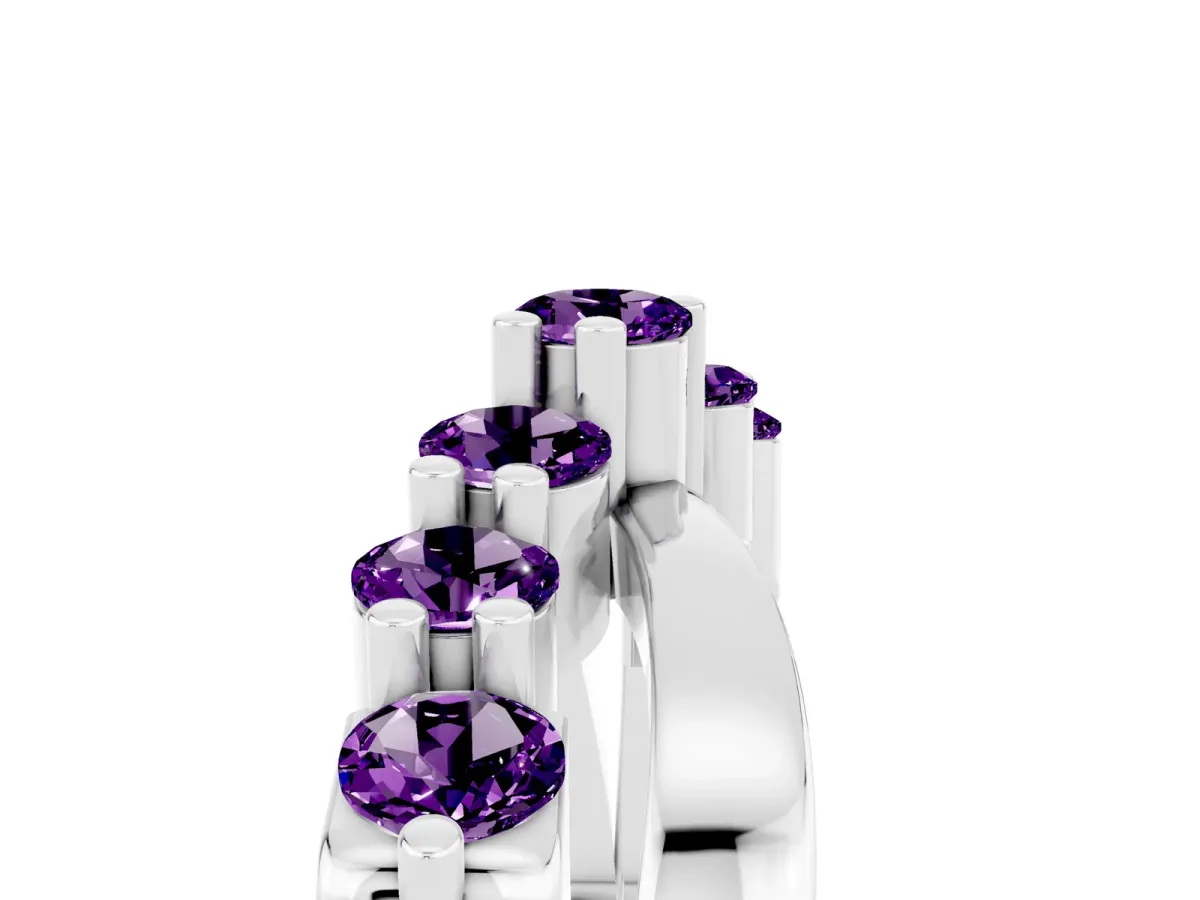 Round Amethyst Prong-Set Crossover Band Silver
