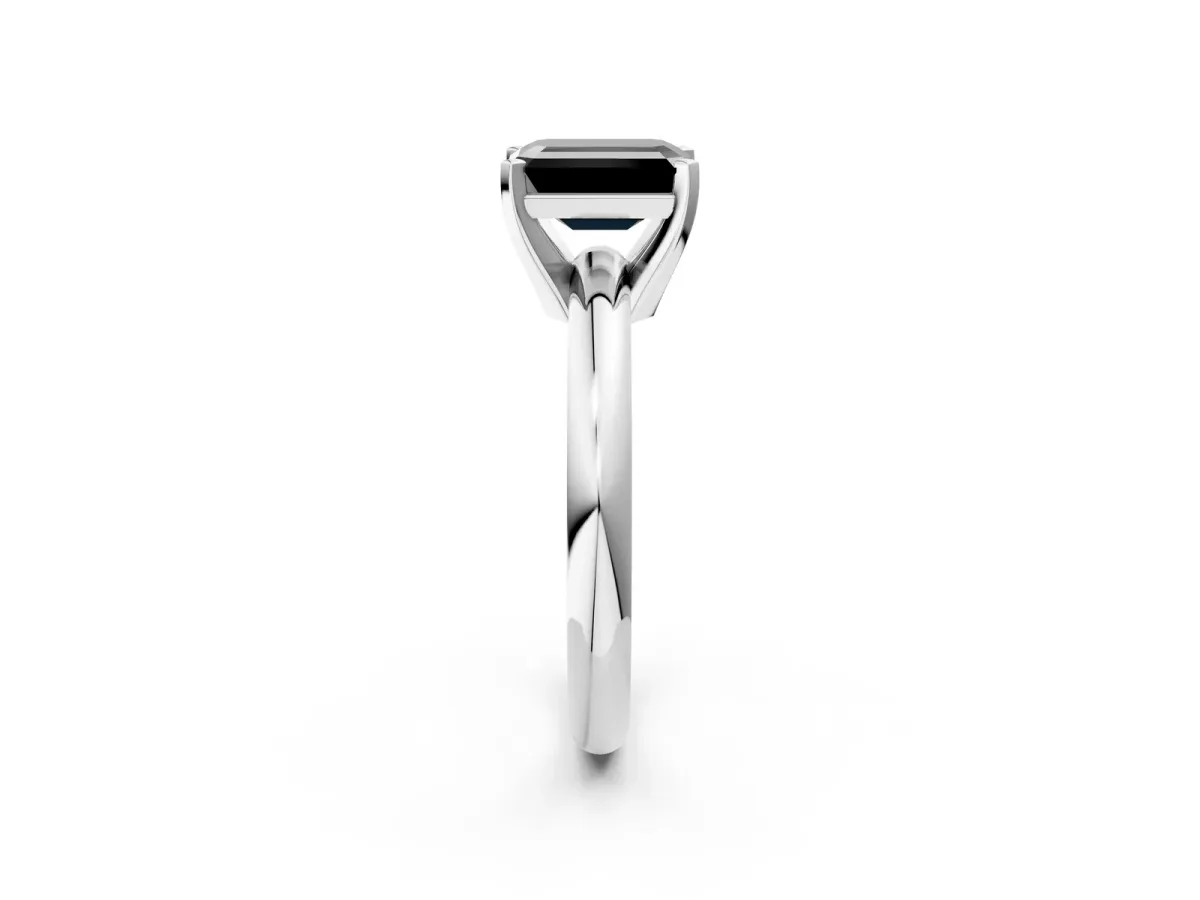 Fancy Black Emerald Cut Diamond Solitaire Engagement Ring with Round Band and Four-Prong Setting White gold