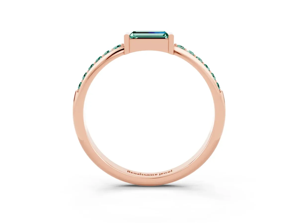 Baguette Green Sapphire Pavé Band with Bar Setting Rose gold