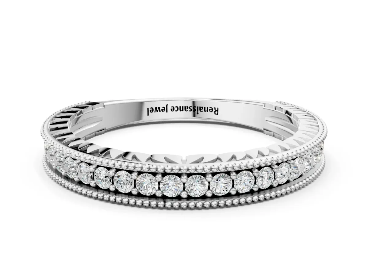 Round Cut Diamond Milgrain Pavé Eternity Band White gold