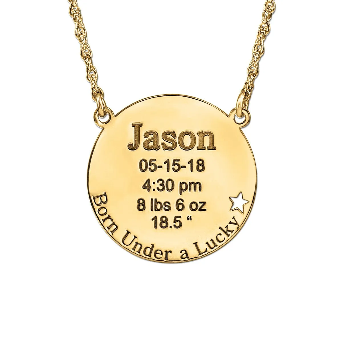 Round Engraved Birthstone Pendant with Star Accent Silver