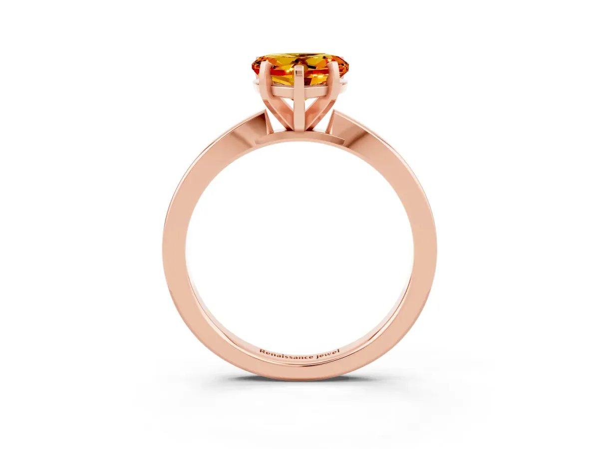 Heart Cut Citrine Solitaire Engagement Ring with Classic Band and Four-Prong Setting Rose gold