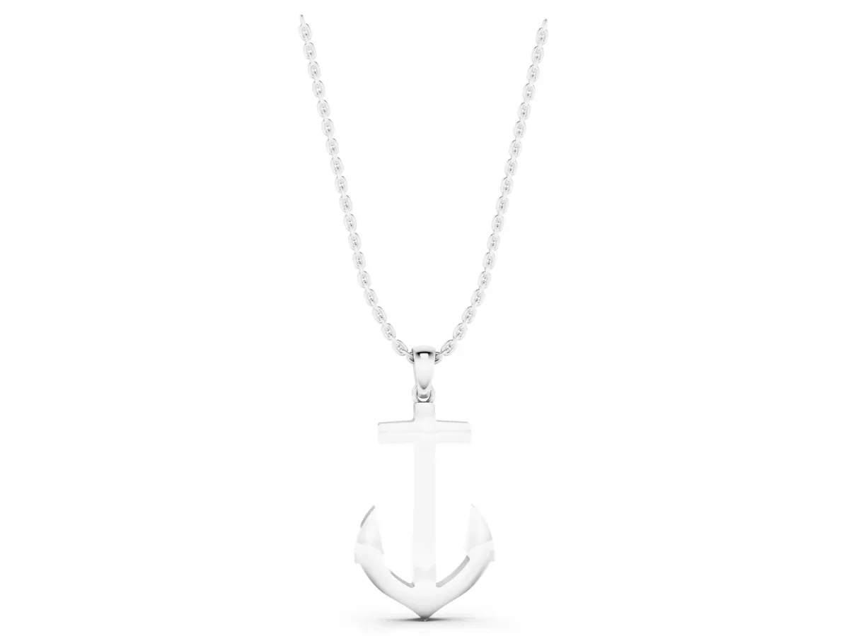 Silver Anchor Pendant with Round Diamond Bezel Setting White gold