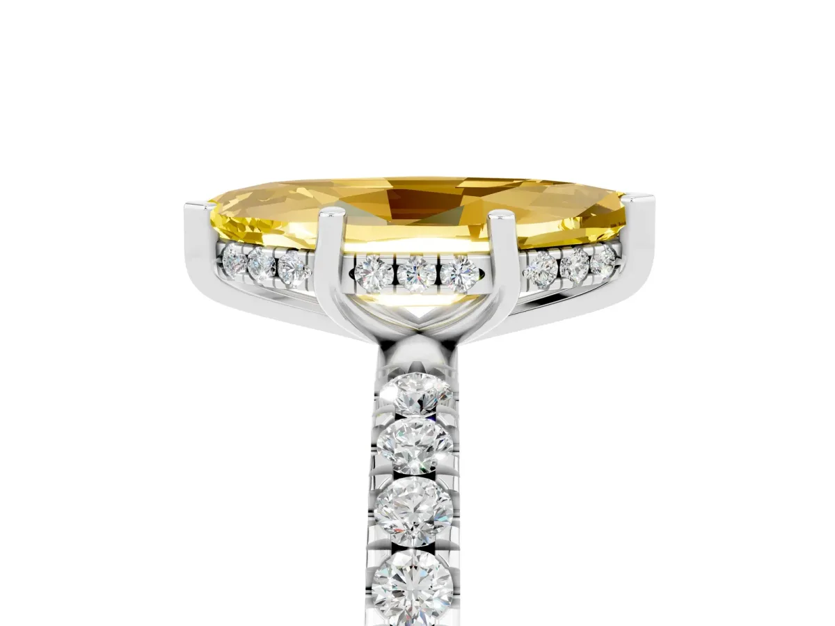 Marquise Cut Yellow Sapphire Pave Band Solitaire Ring with Round and Prong Setting Platinum