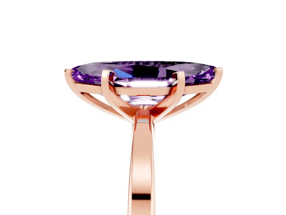 Marquise Cut Amethyst Solitaire Engagement Ring with Classic Band and Four-Prong Setting Rose gold