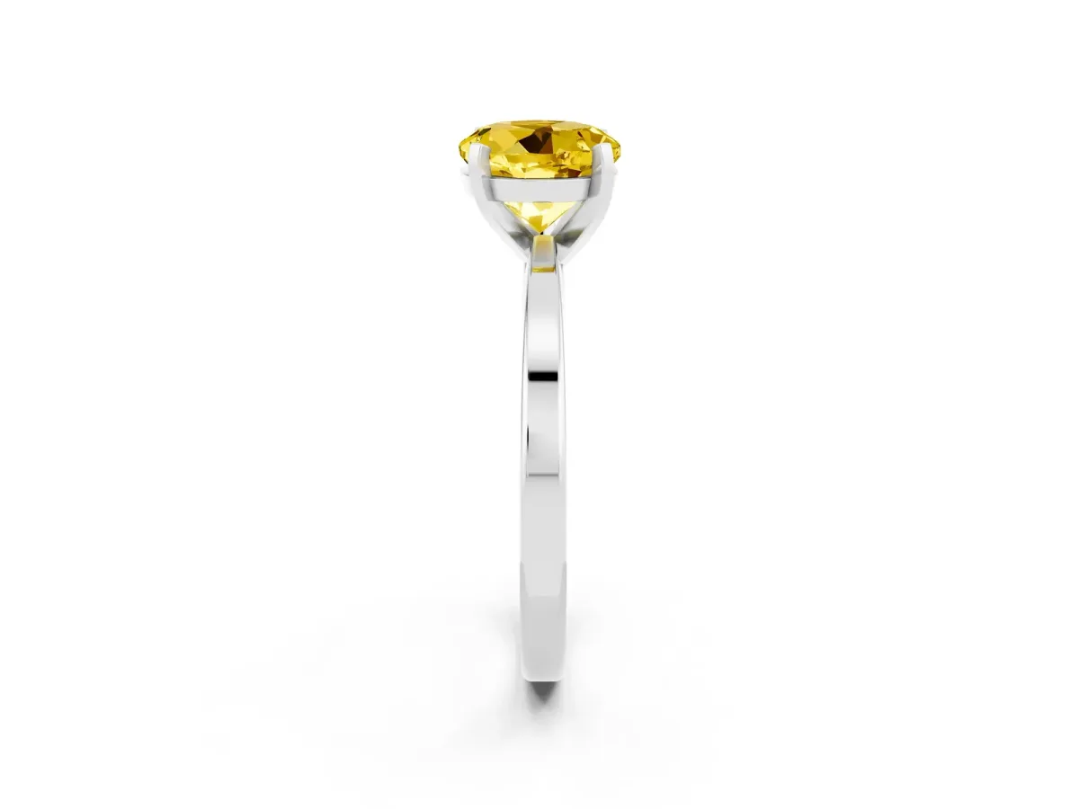 Round Cut Yellow Sapphire Solitaire Engagement Ring with Classic Band and Four-Prong Setting Silver