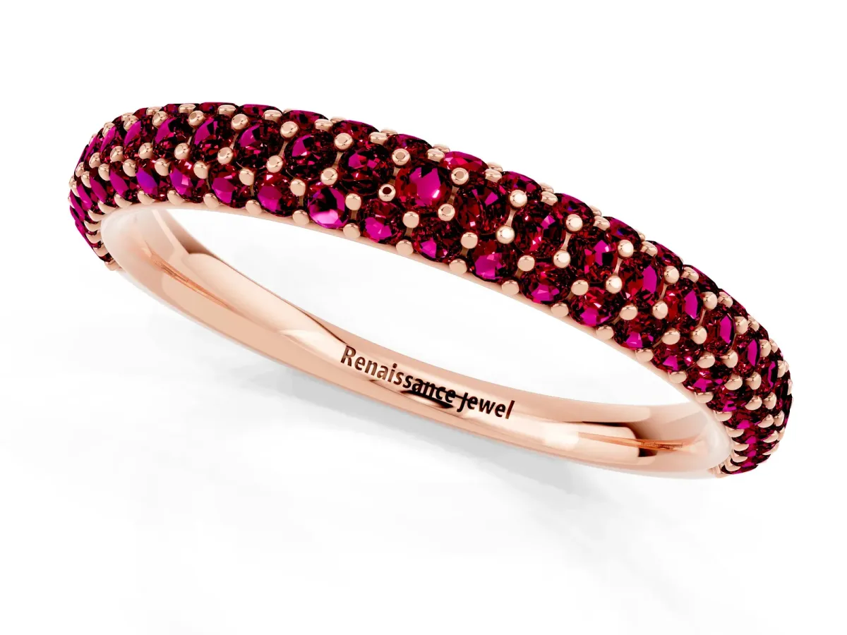 Round Garnet Pavé Eternity Band with Shared Prong Setting Rose gold