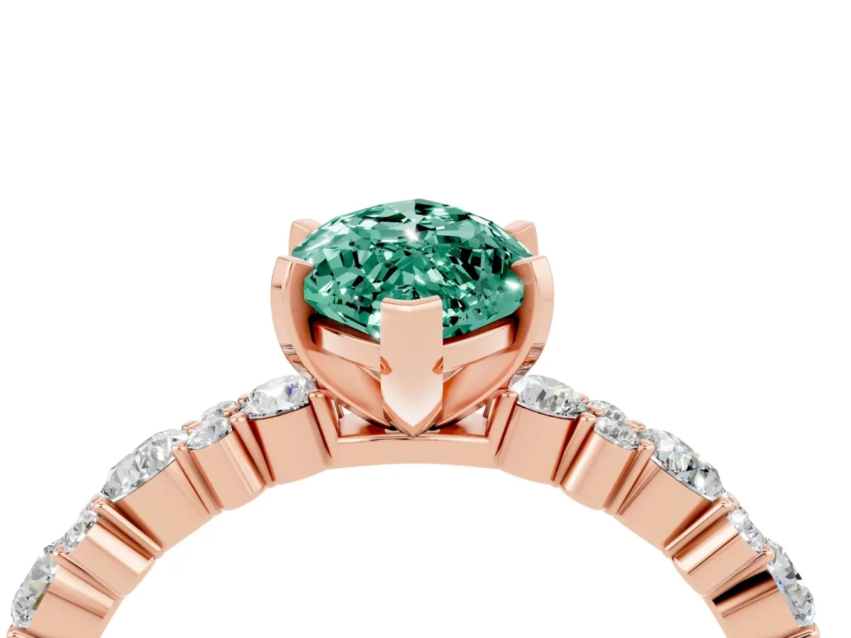 Marquise Cut Green Sapphire Side Stone Solitaire Ring with Round and Four-Prong Setting Rose gold