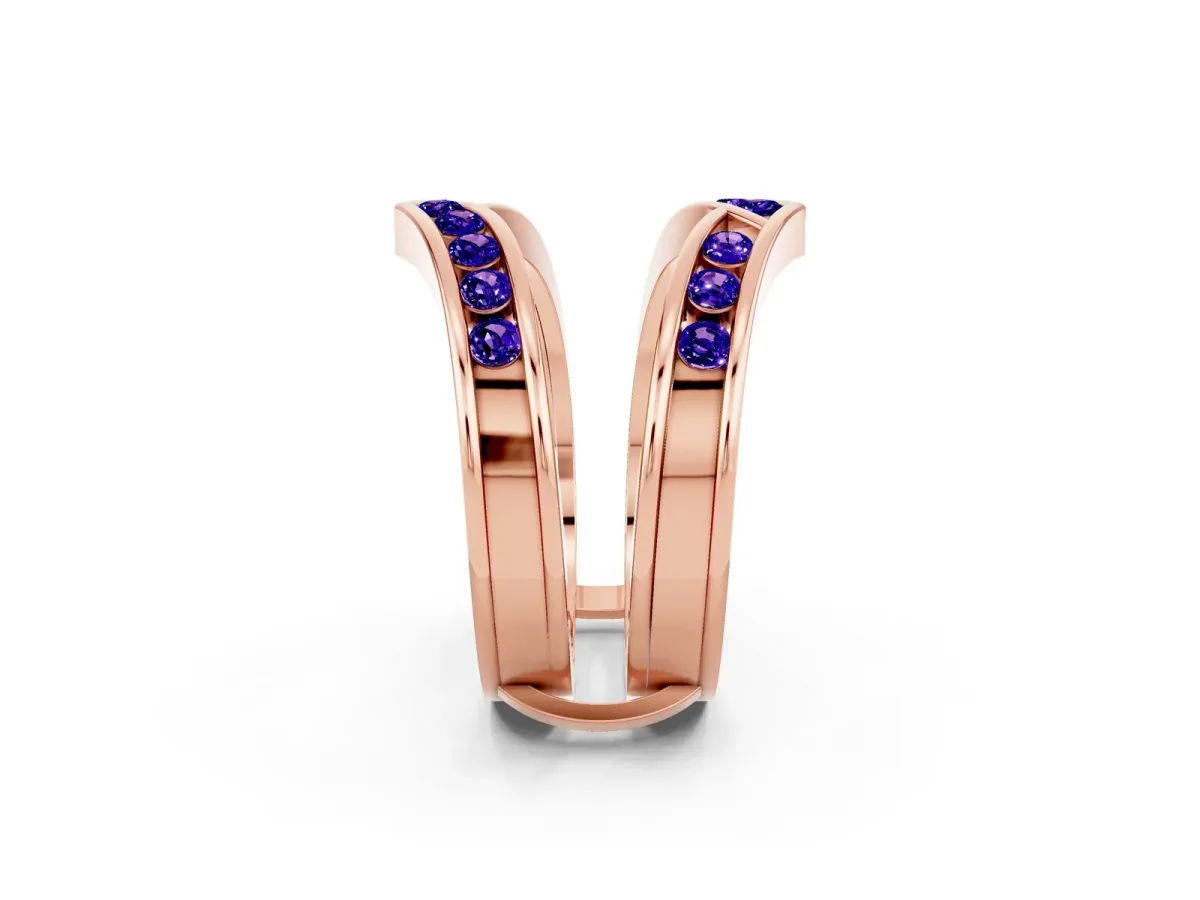 Round Tanzanite Channel-Set Chevron Band Rose gold
