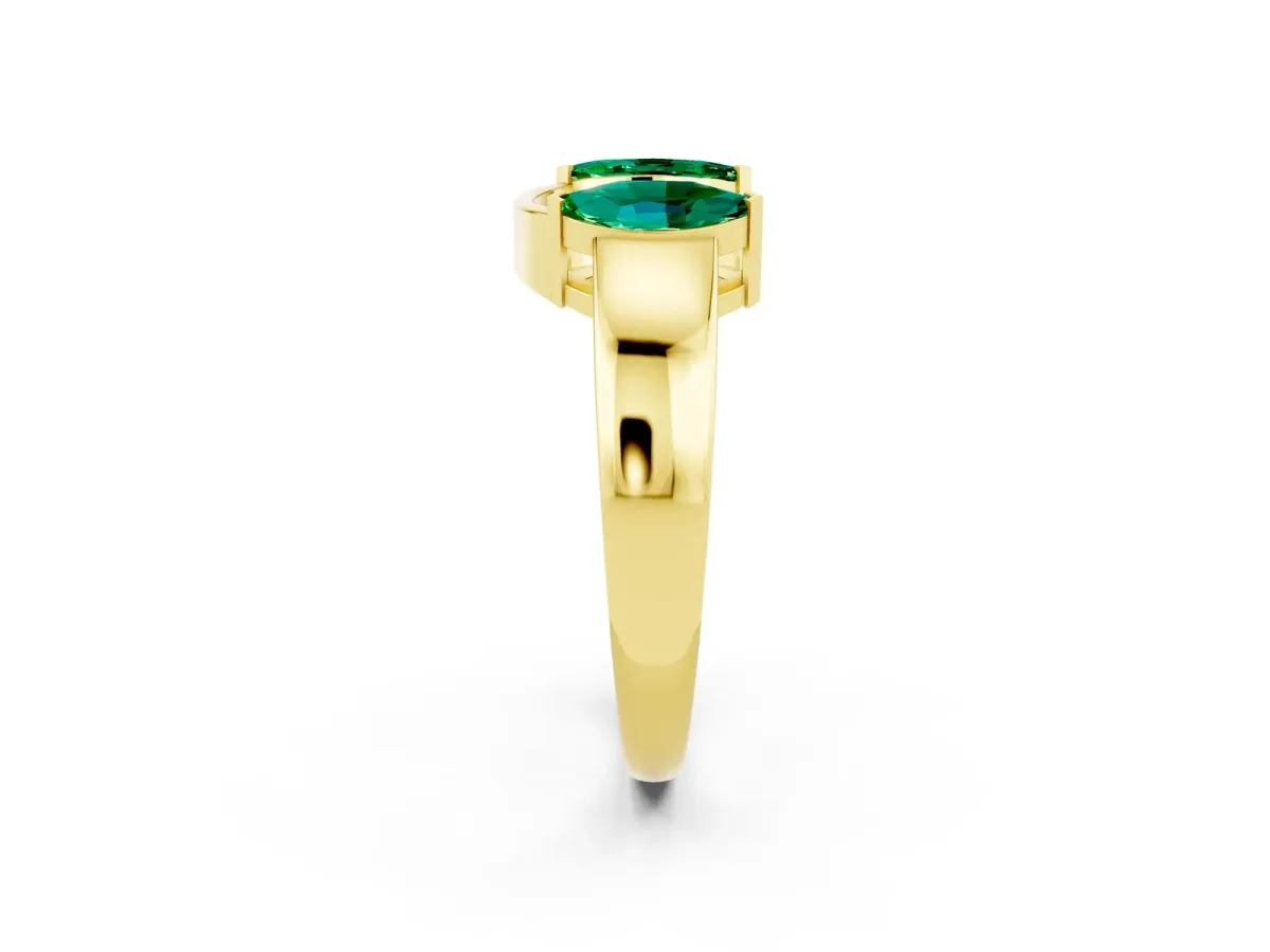 Marquise Emerald Open Band Ring with Tension Setting Yellow gold