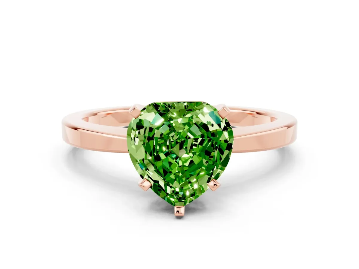 Heart Cut Peridot Solitaire Engagement Ring with Classic Band and Four-Prong Setting Rose gold