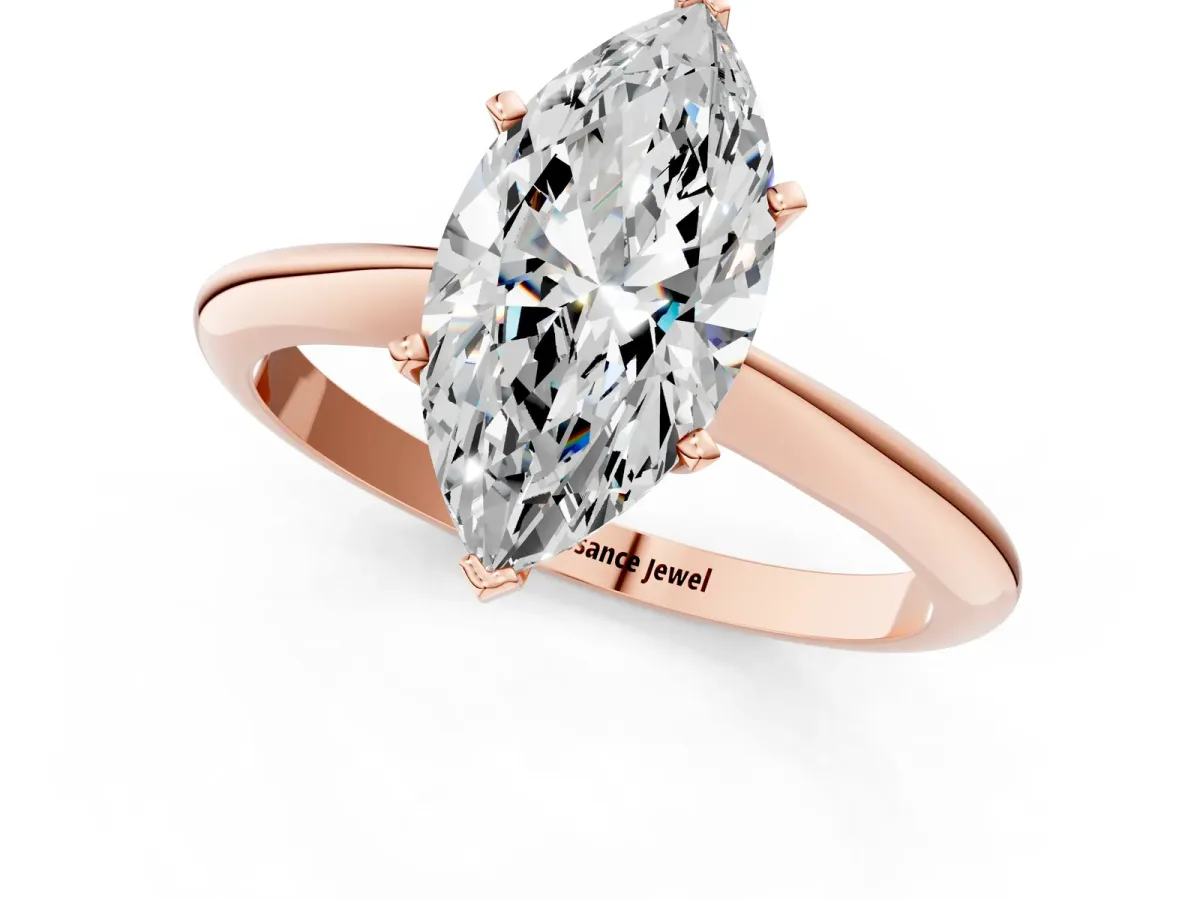 Marquise Cut Diamond Solitaire Engagement Ring with Classic Band and Four-Prong Setting Rose gold