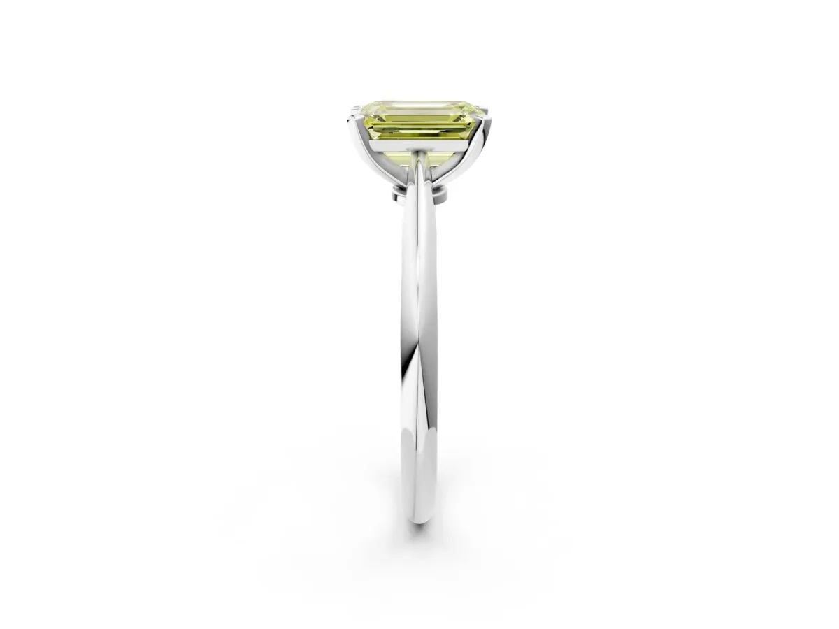 Fancy Yellow Emerald Cut Diamond Solitaire Engagement Ring with Classic Band and Four-Prong Setting White gold