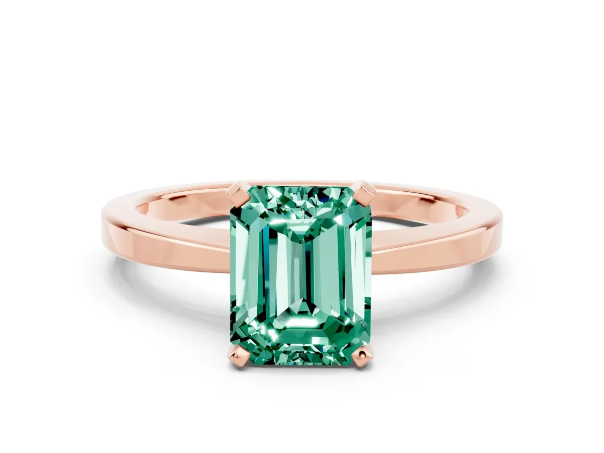Emerald Cut Green Sapphire Solitaire Engagement Ring with Classic Band and Four-Prong Setting Rose gold