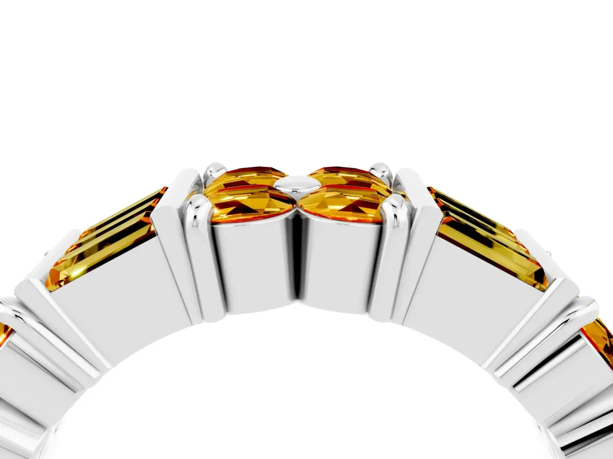 Channel Set Round and Baguette Citrine Anniversary Band with Prong Setting Platinum