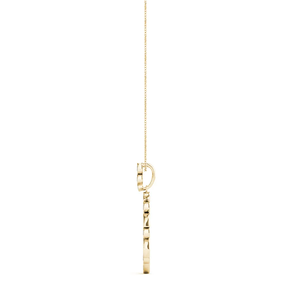Round and Marquise Diamond Circle Pendant with Bezel and Prong Setting Yellow gold