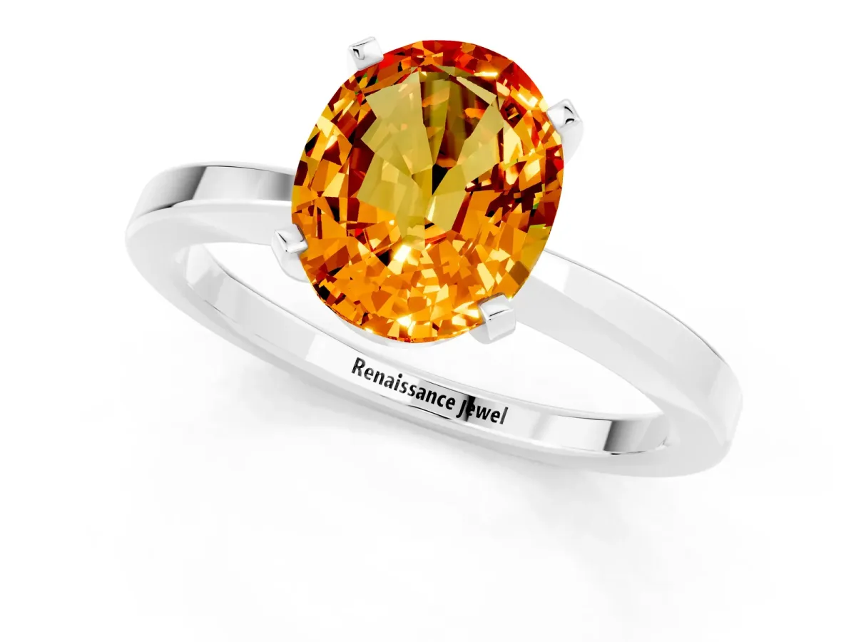Oval Cut Citrine Solitaire Engagement Ring with Classic Band and Four-Prong Setting Silver