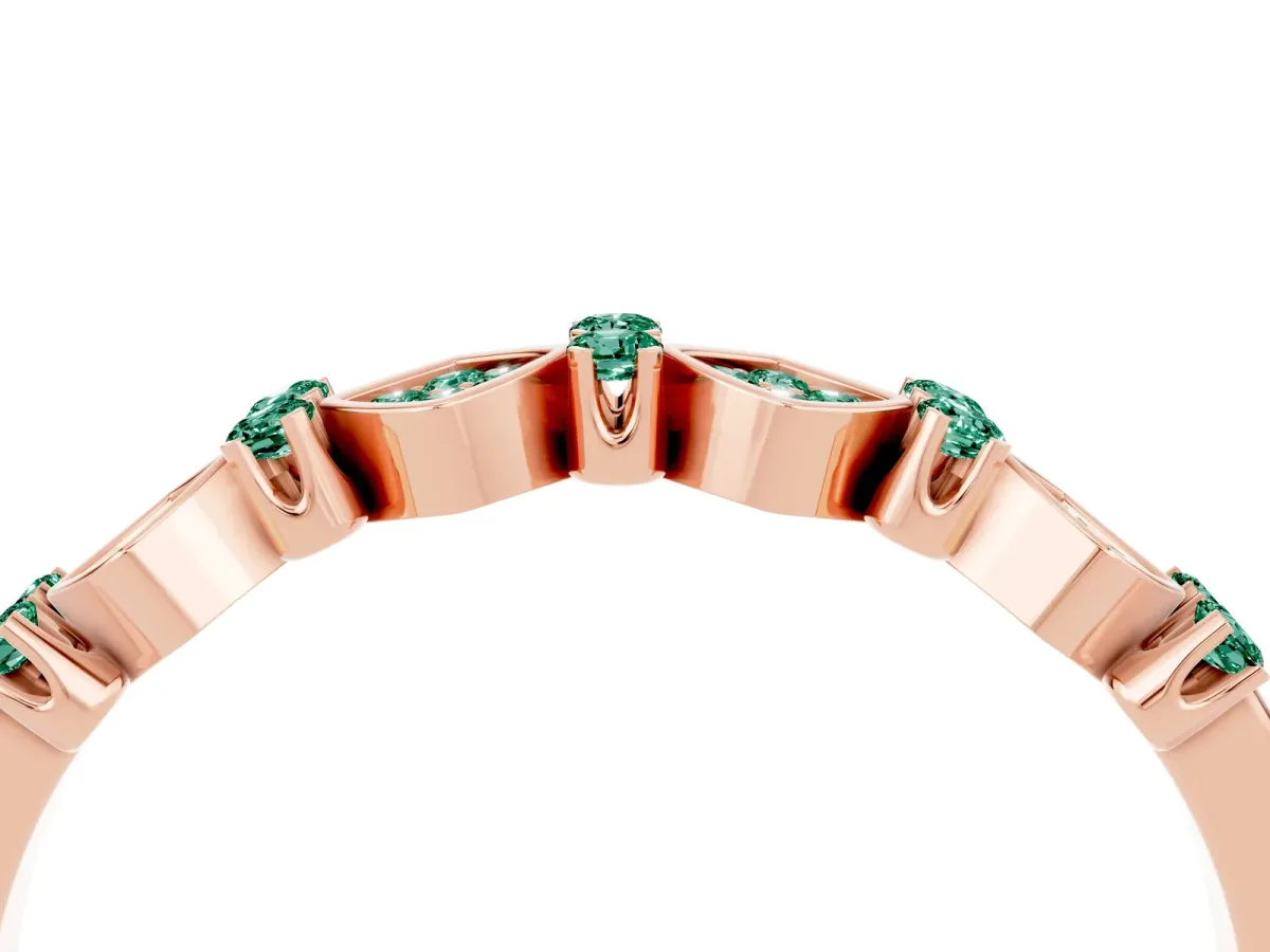 Pavé Cushion Green Sapphire Cluster Eternity Band with Prong Setting Rose gold