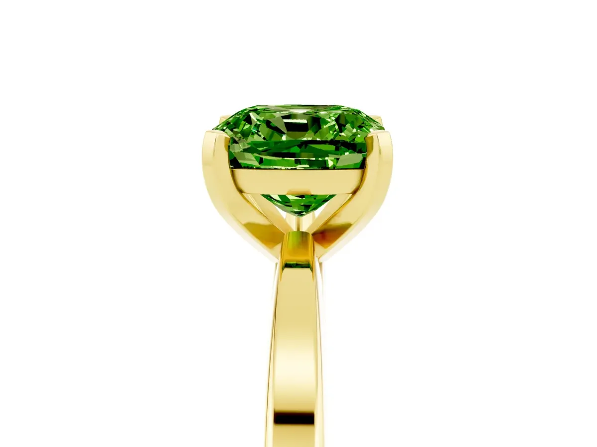 Cushion Cut Peridot Solitaire Engagement Ring with Classic Band and Four-Prong Setting Yellow gold