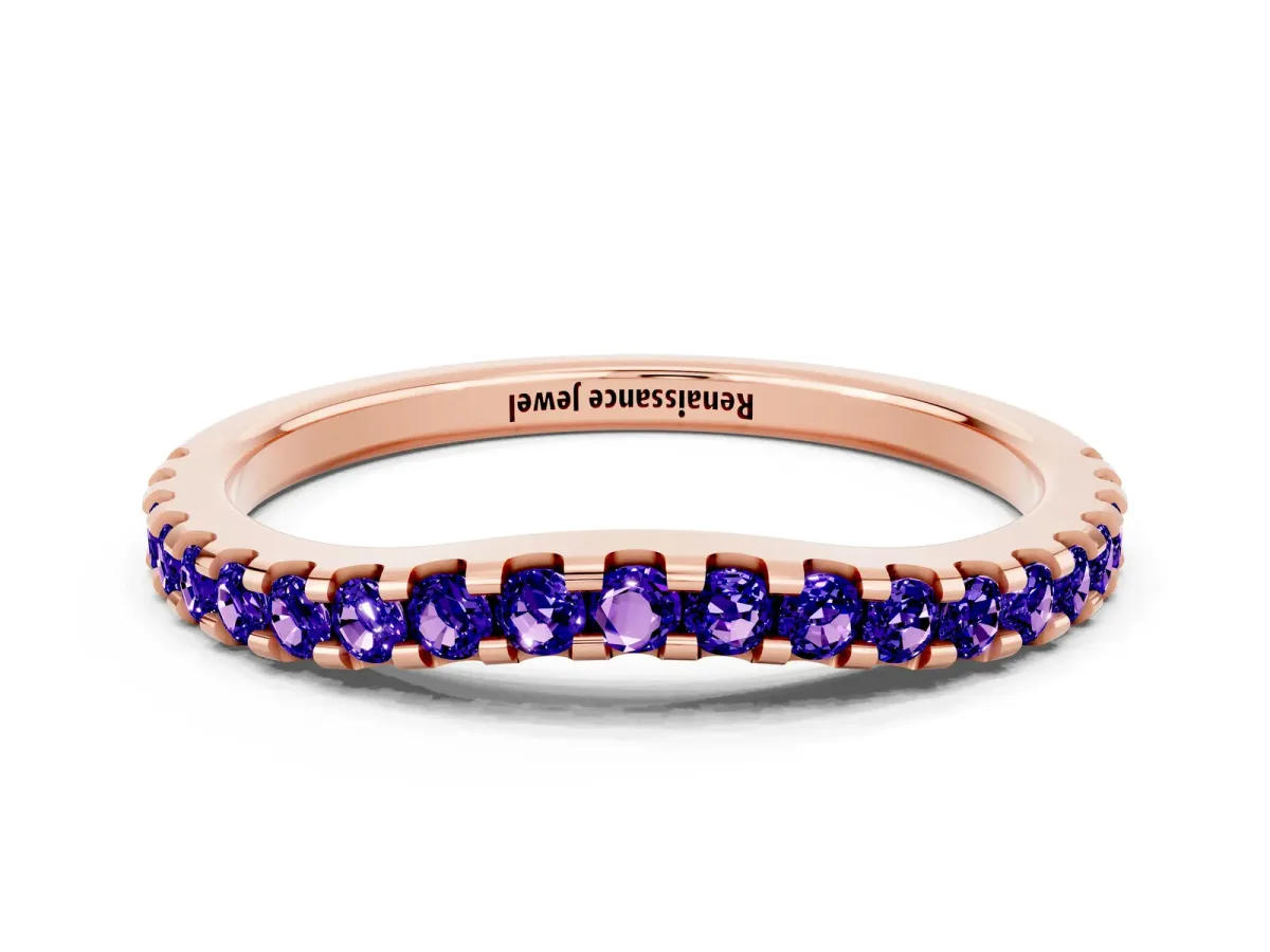 Round Tanzanite Pavé Curved Wedding Band Rose gold