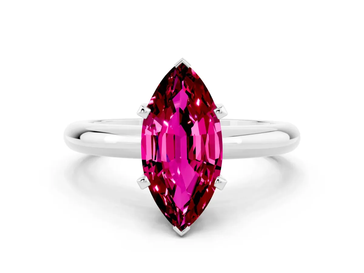 Marquise Cut Garnet Solitaire Engagement Ring with Round Band and Four-Prong Setting Silver