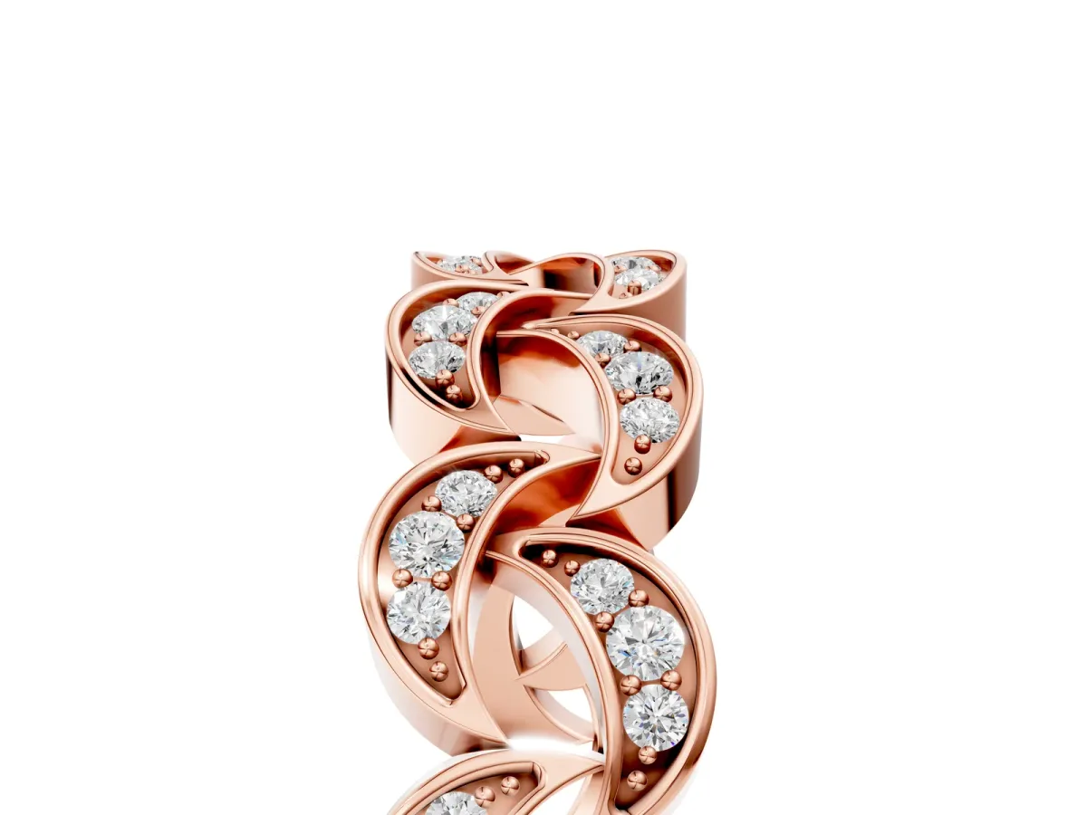 Pavé Round Diamond Interlocking Eternity Band with Bezel Prong Setting Rose gold
