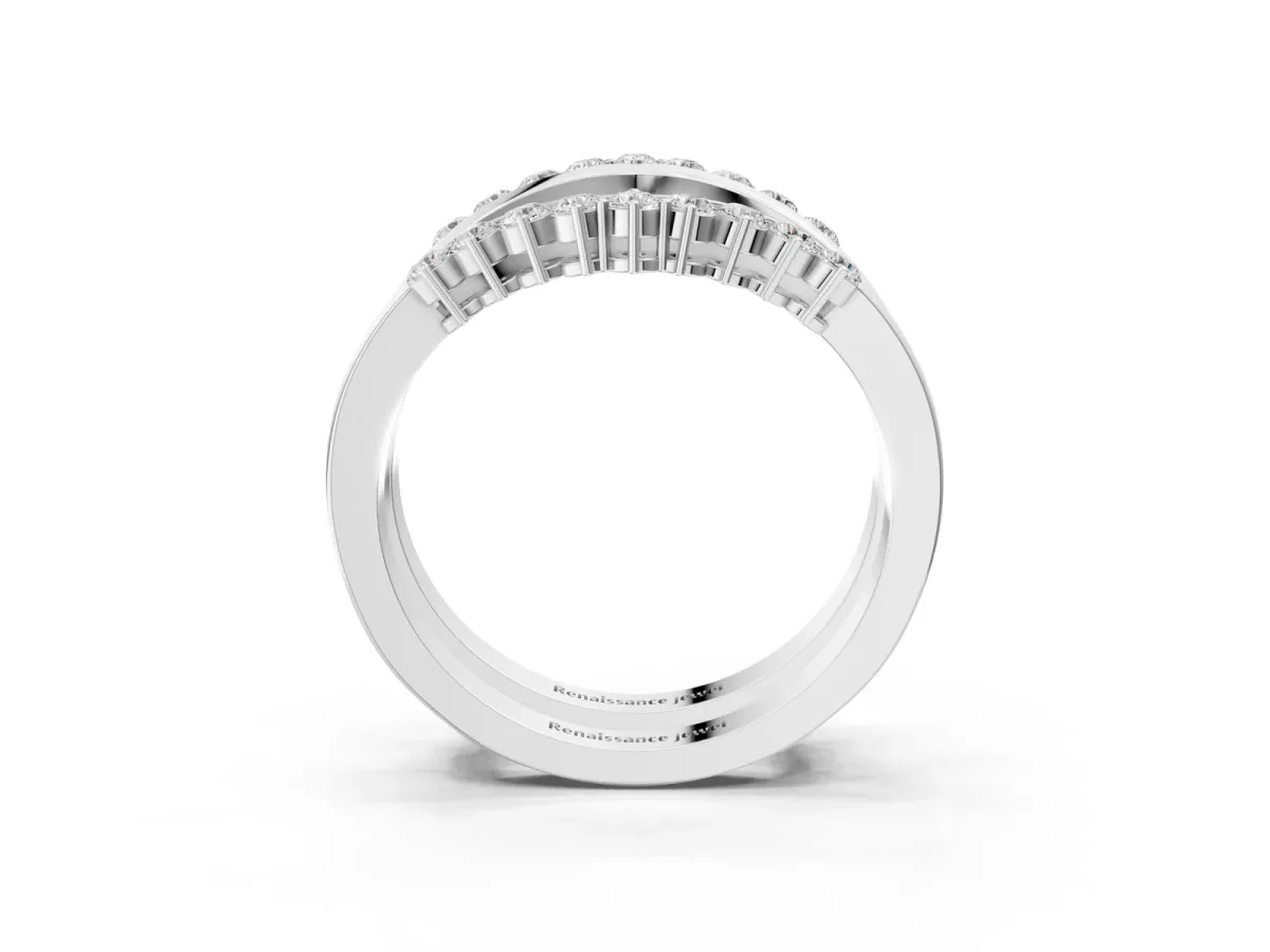 Round Diamond Chevron Contour Band with Prong Setting Silver