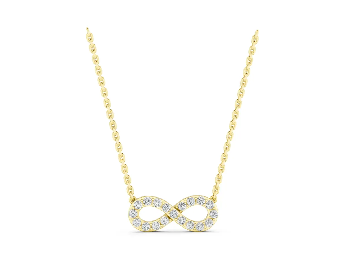 Infinity Pendant with Round Cut Diamonds in Pavé Setting Yellow gold