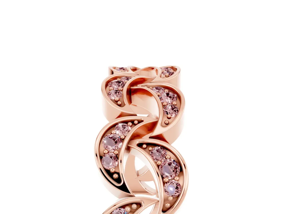 Pavé Round Morganite Interlocking Eternity Band with Bezel Prong Setting Rose gold