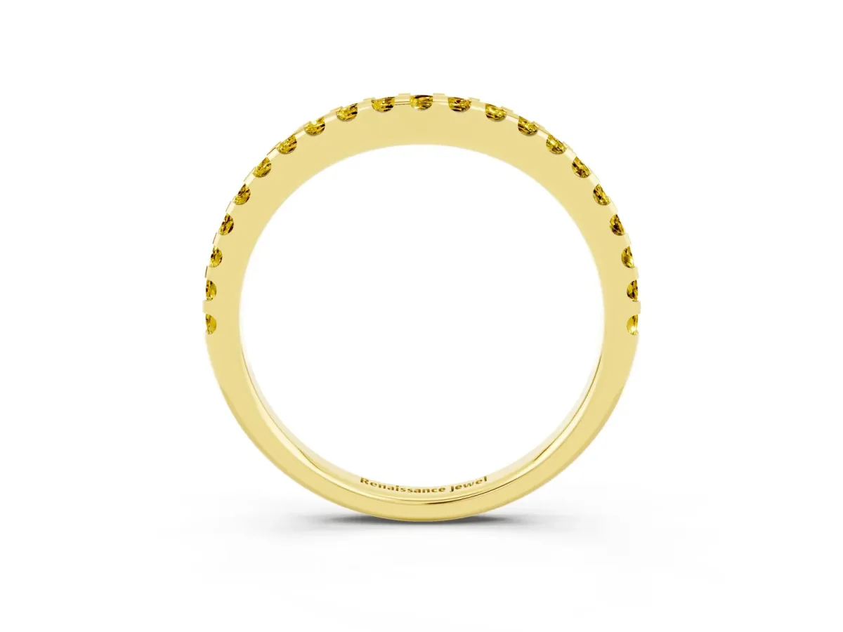 Round Yellow Sapphire Pavé Curved Wedding Band Yellow gold