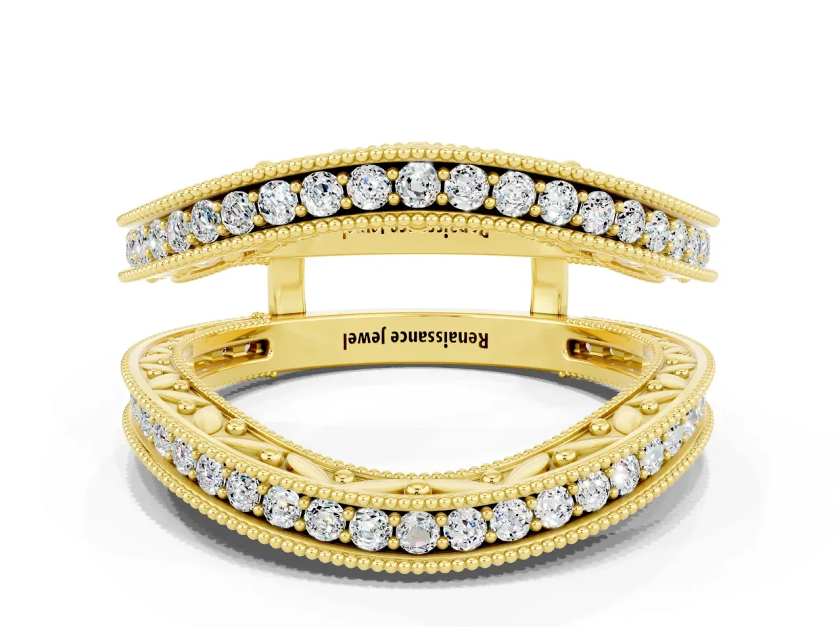 Round Moissanite Milgrain Eternity Band with Channel Setting Yellow gold
