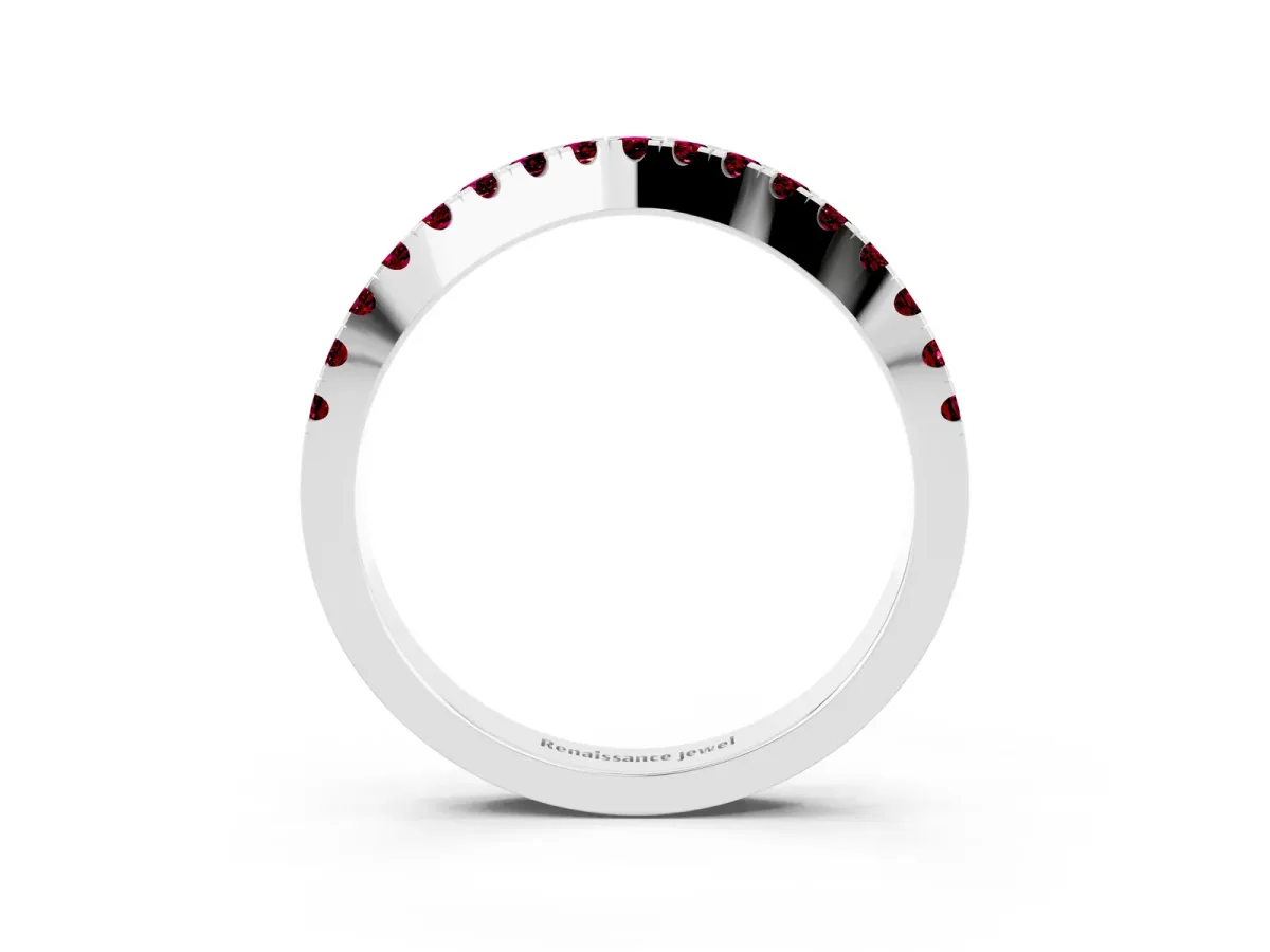 Round Garnet Pavé Curved Band with Shared Prong Setting Platinum