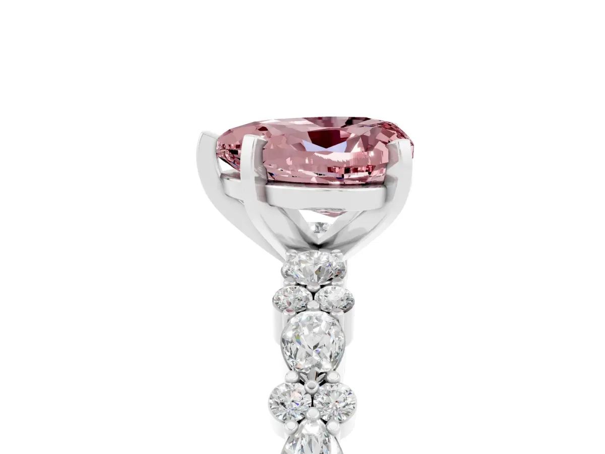 Heart Cut Morganite Side Stone Solitaire Ring with Round and Four-Prong Setting Silver