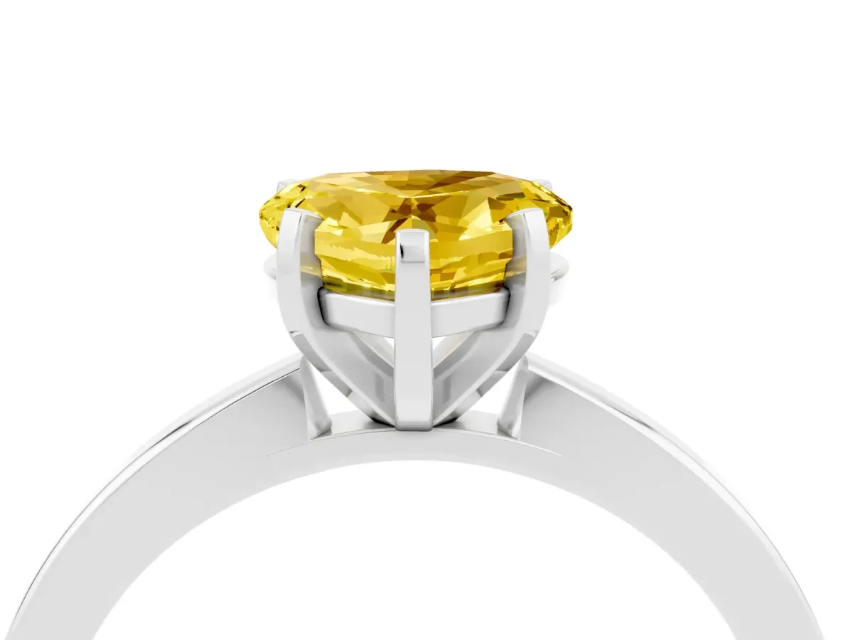 Heart Cut Yellow Sapphire Solitaire Engagement Ring with Classic Band and Four-Prong Setting Silver
