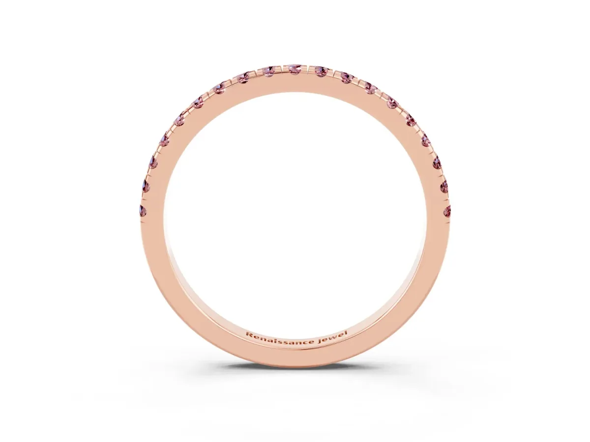 Pavé Round Morganite Half Eternity Band with Shared Prong Setting Rose gold